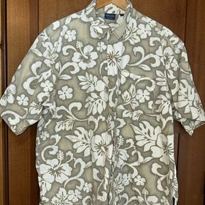 Sideout Destinations Mens XL Hawaiian Shirt Beige Floral‎ Aloha Camp Island